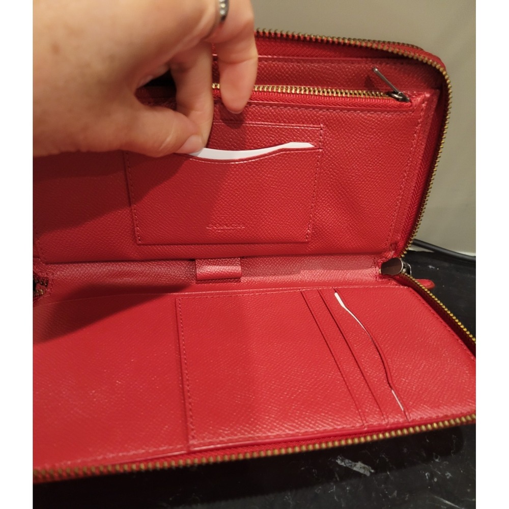 Coach Crossgrain Leather Double Zip Travel Wallet In Red New - Picture 9 of 15